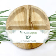 Palm Naki 10" Round Palm Leaf Compartment Plates (40 Count) 3 Section Plates