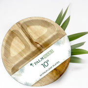 Palm Naki 10" Round Palm Leaf Compartment Plates (40 Count) 3 Section Plates