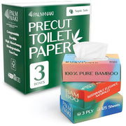 Pre-Cut Bamboo Toilet Paper – 3-Ply, Compact Tissue Boxes | Tree-Free, BPA/PFAS-Free, Lint-Free, Septic-Safe | (125 Sheets/Box) | PALM NAKI