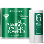 100% Bamboo Paper Towels | Tree-Free, Lint-Free | BPA & PFAS-Free, FSC Certified | Surface Cleaning, Glass & Daily Tasks | 6 Mega Rolls – 150 Sheets/Roll | PALM NAKI