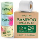 Bamboo Toilet Paper | Gentle Feel, Strong & Absorbent | Tree-Free & Eco-Friendly | Rapid-Dissolving & Septic-Safe | Lint-Free, BPA/PFAS-Free, No Fragrance | 12 Rolls, 360 Sheets | PALM NAKI