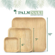 Palm Naki Square Palm Leaf Disposable Plates and Matching Wooden Cutlery Value Bundle