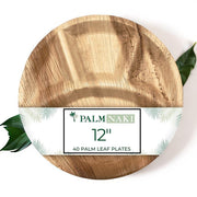 Palm Naki Round Compartment Palm Leaf Plates (40 Count) - BPA Free Plates, Disposable Dinnerware, Compostable and Biodegradable 4 Compartment Plates, Eco Friendly Plates (12" Round Plates)