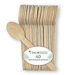 Palm Naki Birchwood Cutlery (40 Count) - Disposable Dinnerware, Eco-Friendly, Compostable and Biodegradable Cutlery (Spoons)