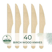 Palm Naki Birchwood Cutlery (40 Count) - Disposable Dinnerware, Eco-Friendly, Compostable and Biodegradable Cutlery (Knives)