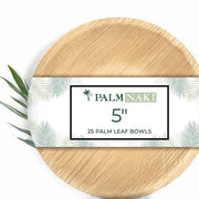 Palm Naki Round Palm Leaf Bowls 5 Inch (25 Count) - Disposable Dinnerware, Compostable and Biodegradable Bowls (5" Bowls)