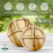 Palm Naki Round Compartment Palm Leaf Plates (40 Count) - BPA Free Plates, Disposable Dinnerware, Compostable and Biodegradable 3 Compartment Plates, Eco Friendly Plates (10" Round Plates)