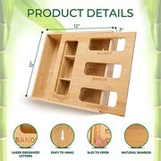 Palm Naki® Bamboo Slotted Ziplock Bag Organizer for Drawer | Storage Bag Organizer & Bag Holder for Kitchen Plastic Bag Storage | For Gallon, Gallon, Quart, Snack & Sandwich Size Ziplock Bags