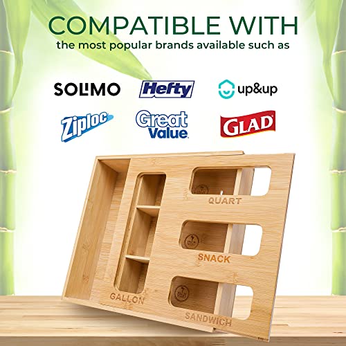 Palm Naki® Bamboo Slotted Ziplock Bag Organizer for Drawer Storage B