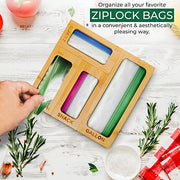 Palm Naki® Bamboo Ziplock Bag Organizer for Drawer | Storage Bag Organizer & Bag Holder for Kitchen Plastic Bag Storage | Organizer for Gallon, Gallon, Quart, Snack & Sandwich Size Ziplock Bags