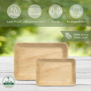 Palm Naki Rectangle Palm Leaf Plates (25 Count) - Disposable Dinnerware, Eco-Friendly, Compostable and Biodegradable Plates (9x6 Rectangle Plate)
