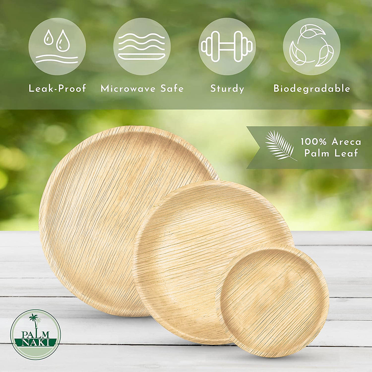 Palm Naki Plates Areca Palm Leaf Disposable Plates Bamboo Cutlery