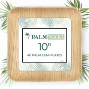 Palm Naki Square Palm Leaf Plates (40 Count) - Disposable Dinnerware, Compostable and Biodegradable Plates